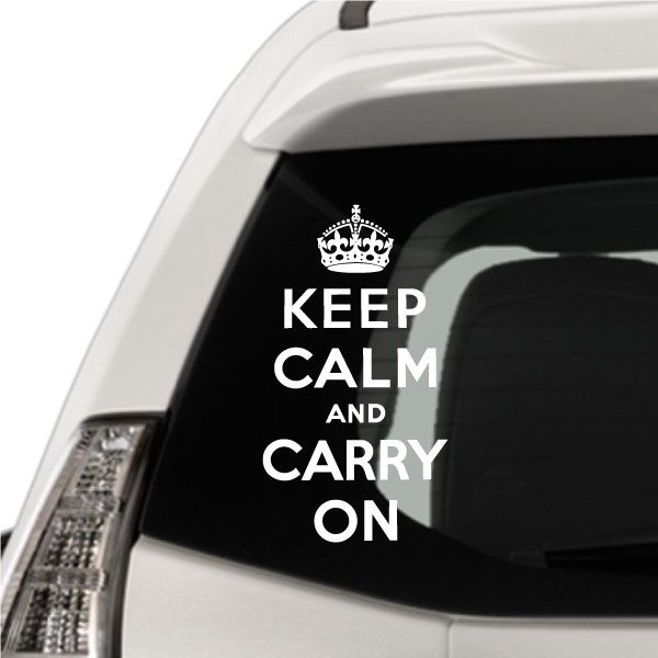 Vinyl decal with crown and white text reading 'KEEP CALM AND CARRY ON'