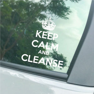 Keep Calm and Cleanse window decal with crown and bold white lettering