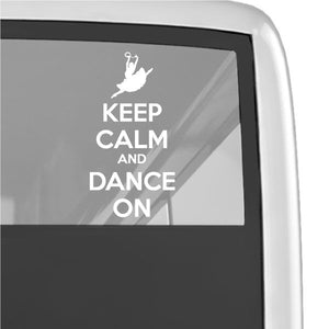 Wall decal reading 'Keep calm and dance on' with dancer silhouette