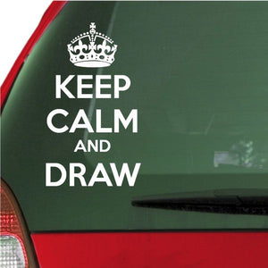 Keep Calm and Draw vinyl decal with crown icon on dark green background