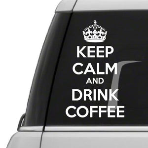 Keep calm drink coffee wall decal with crown and bold white lettering