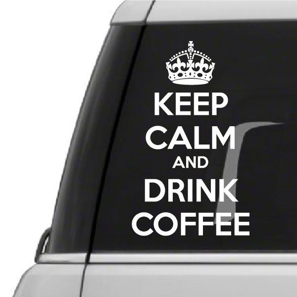 Keep calm drink coffee wall decal with crown and bold white lettering