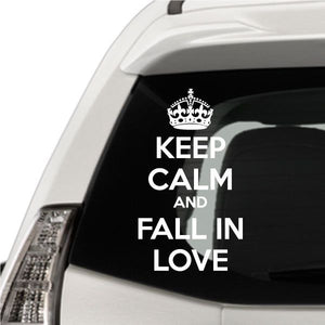Vinyl wall decal with crown and text: KEEP CALM AND FALL IN LOVE