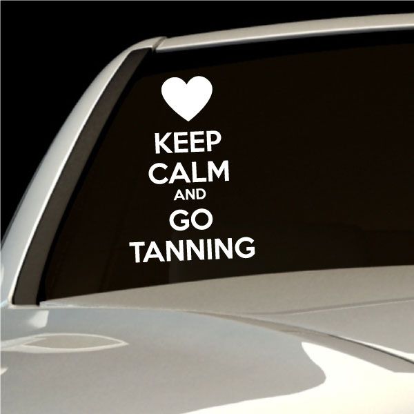 Car window tanning decal with heart and text: Keep Calm and Go Tanning