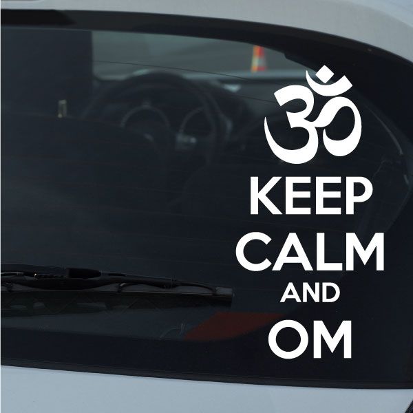Keep Calm and Om car decal with white Om symbol and slogan text