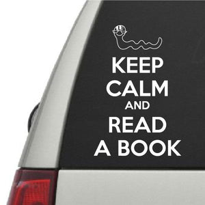Keep Calm and Read a Book decal with globe line icon, white lettering