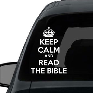 Keep Calm Bible decal with crown and bold white text on black