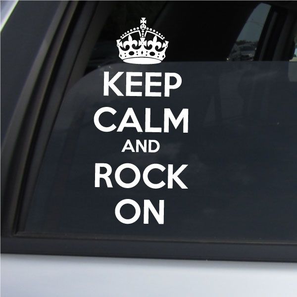 Keep Calm and Rock On wall decal with crown icon, white text