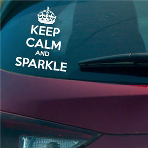 Crown and 'KEEP CALM AND SPARKLE' vinyl decal on teal car hood