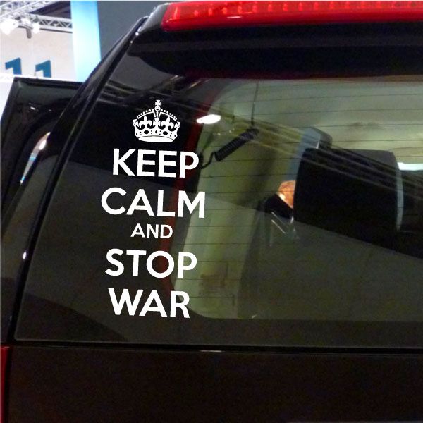 Keep Calm and Stop War decal with crown icon and white text on black background