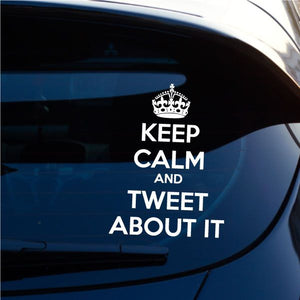 Keep Calm and Tweet about It car decal with crown icon and stacked text