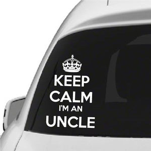 Keep calm uncle car decal with crown and white text on black background