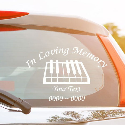 In loving memory keyboard decal with piano keys and placeholder text