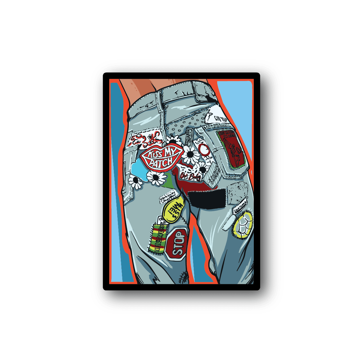 Vinyl jeans patch sticker with cartoon patch collage on denim