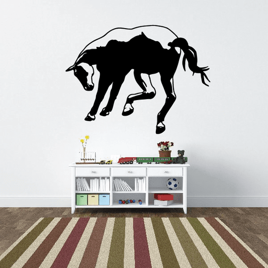 Black horse silhouette decal in kicking pose