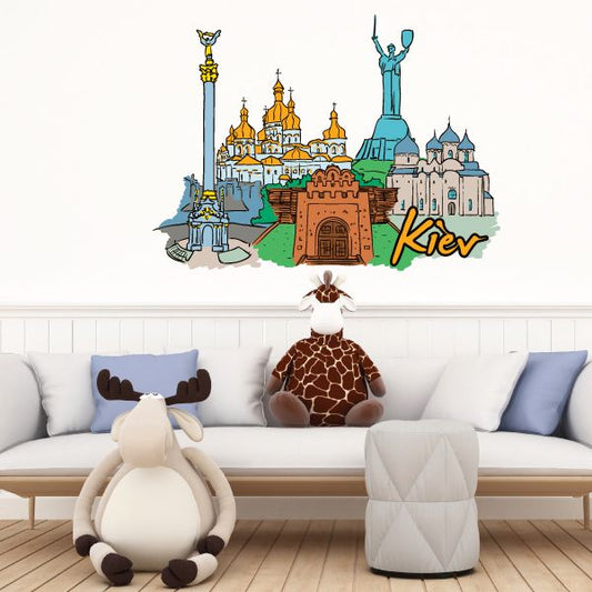 Kier sticker wall decal with colorful Kiev skyline and Kiev lettering
