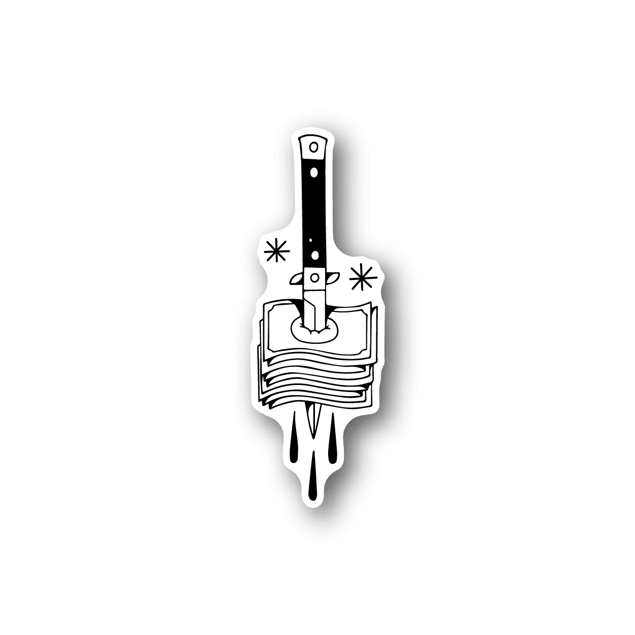 Vinyl sticker with white candle-like icon and ink drip lines on dark outline