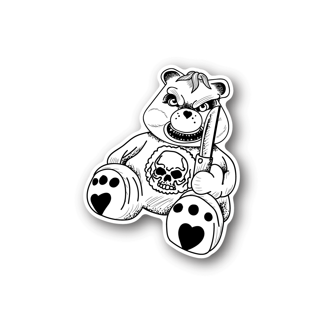 Teddy bear vinyl sticker with skull and dagger design