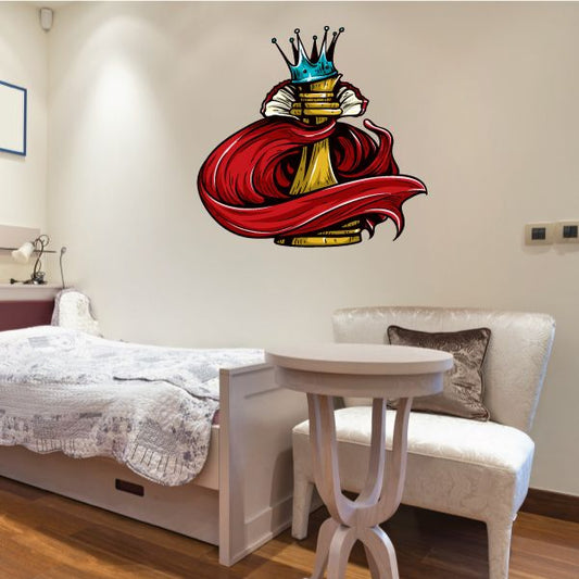 King chess piece sticker with colorful crown and red cloak illustration