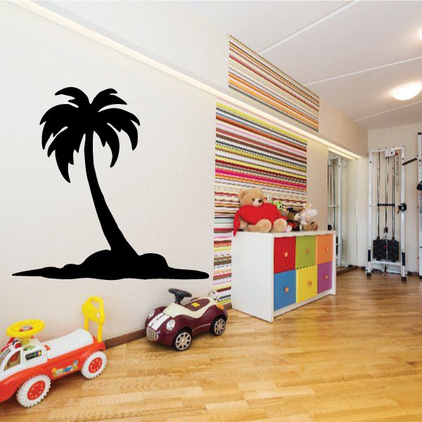 Black palm tree vinyl wall decal with wide trunk silhouette