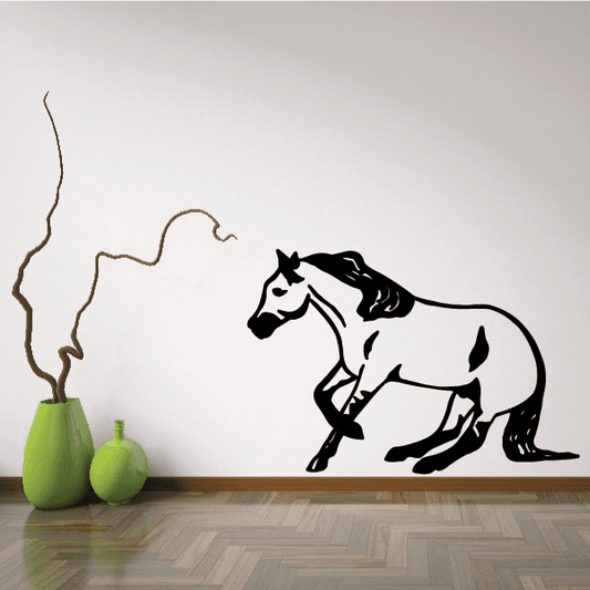 Kneeling American Quarter Horse decal, black and white horse silhouette