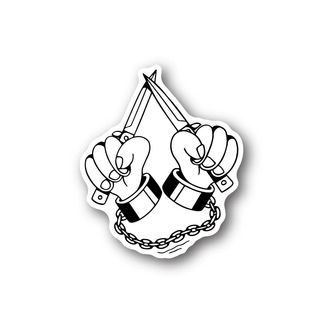 Knife skull vinyl sticker with white skull design and chain detail