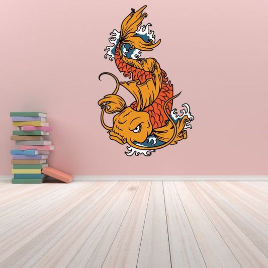 Koi fish wall decal vinyl sticker with orange and blue koi illustration