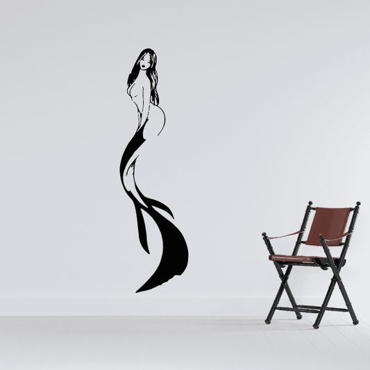 Sitting mermaid silhouette wall decal, black