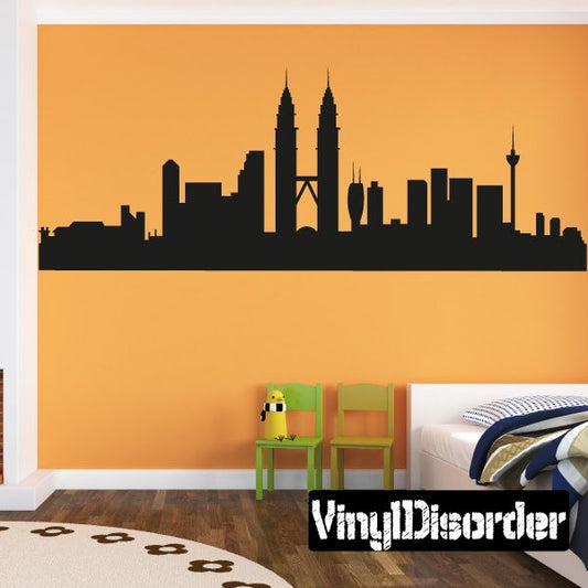 Black Kuala Lumpur skyline wall decal with twin towers and city silhouette