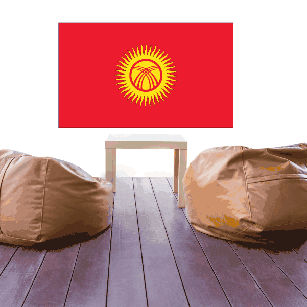 Kyrgyzstan flag sticker with red background and yellow sun emblem