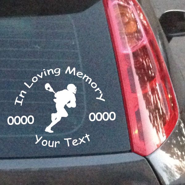 Vinyl lacrosse decal with 'In Loving Memory' text and player silhouette