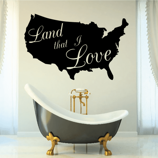 Black USA map decal with cursive "Land that I Love" text