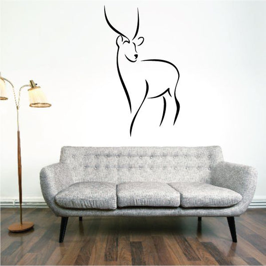 Black deer silhouette vinyl wall decal with antlers