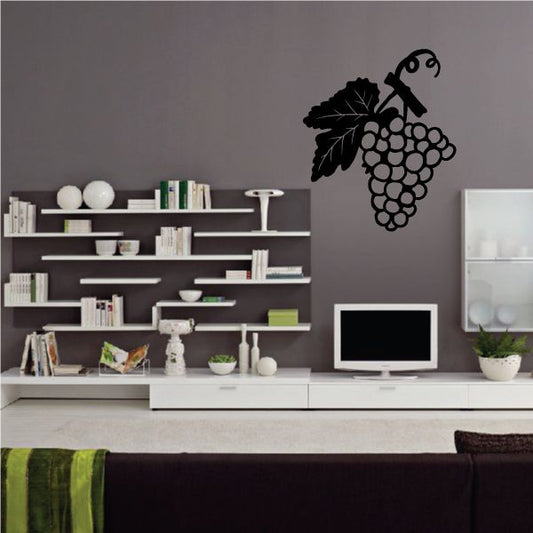 Grapes and vine wall decal vinyl with leaf and stem silhouette, dark