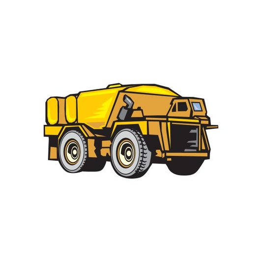 Large water tanker truck sticker, yellow cartoon-style vehicle with black details.