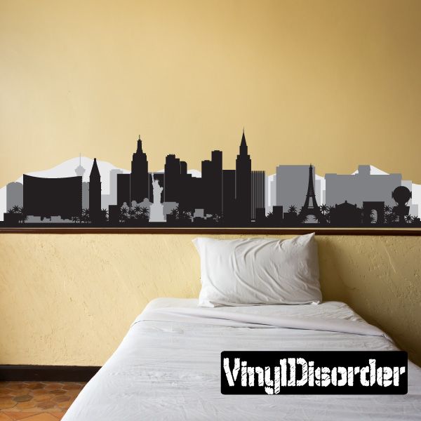 Black city skyline decal with tall buildings silhouette and Eiffel Tower