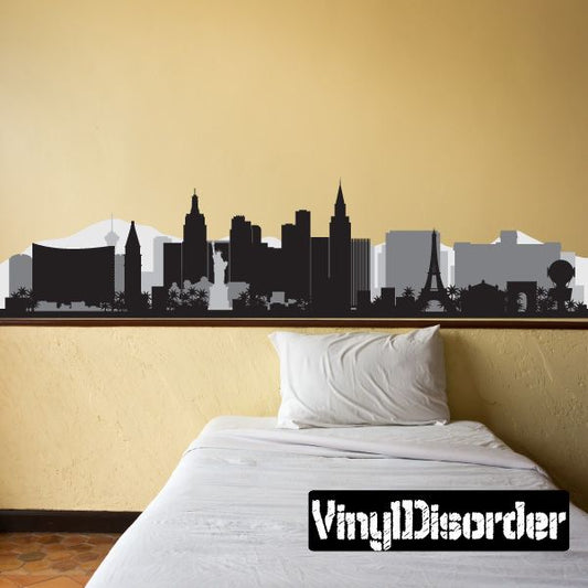 Black city skyline decal with tall buildings silhouette and Eiffel Tower