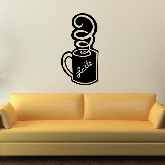 Latte cup decal with steaming cup and 'latte' script