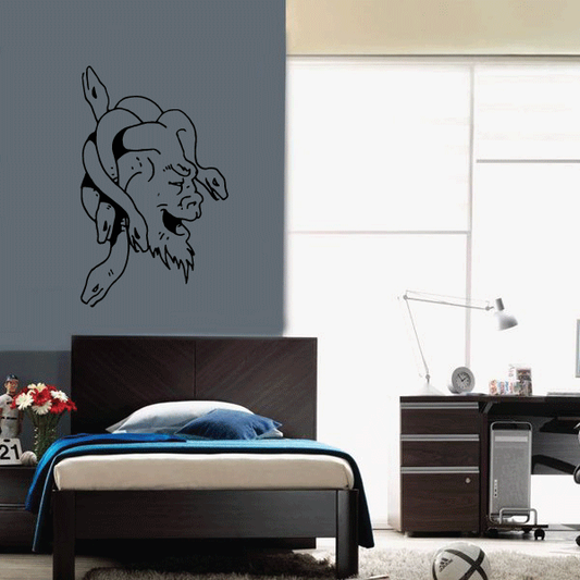 Laughing gorgon head wall decal with black outline design