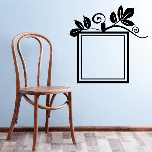 Leaf border wall picture frame vinyl decal with square outline and corner leaves