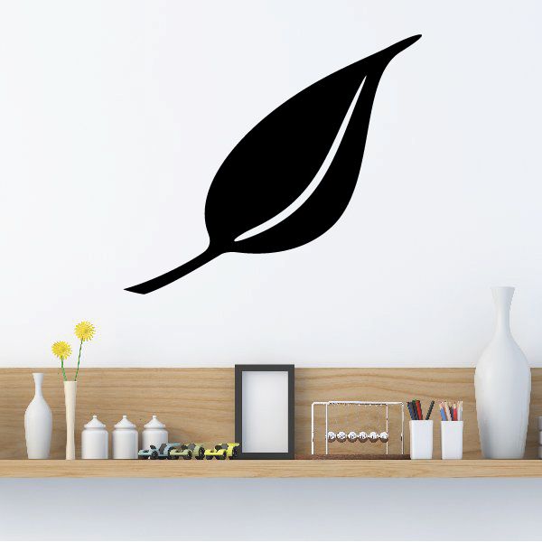 Black leaf vinyl wall decal with curved stem and pointed tip