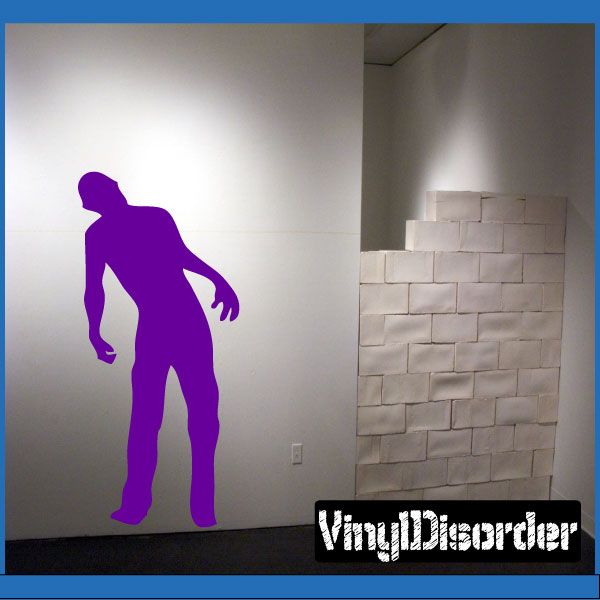 Leaning zombie wall decal, purple silhouette of a crouching figure