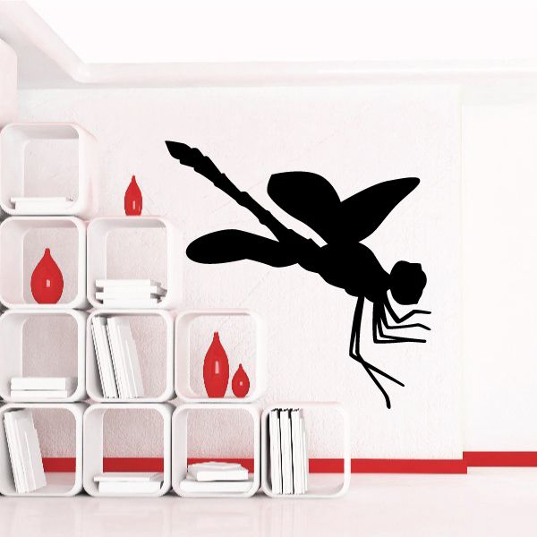 Black leaping dragonfly wall decal with long wings and antenna details