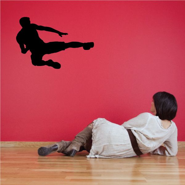 Black leaping karate martial arts vinyl decal silhouette