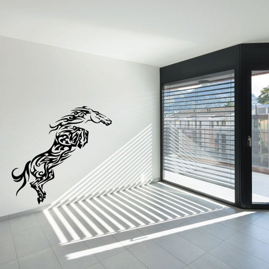 Leaping swirl horse decal, black vinyl wall sticker