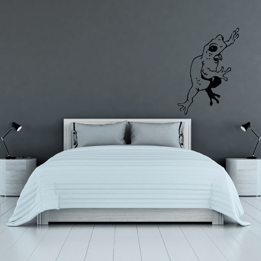 Leaping tree frog wall decal with black line art in a leaping pose