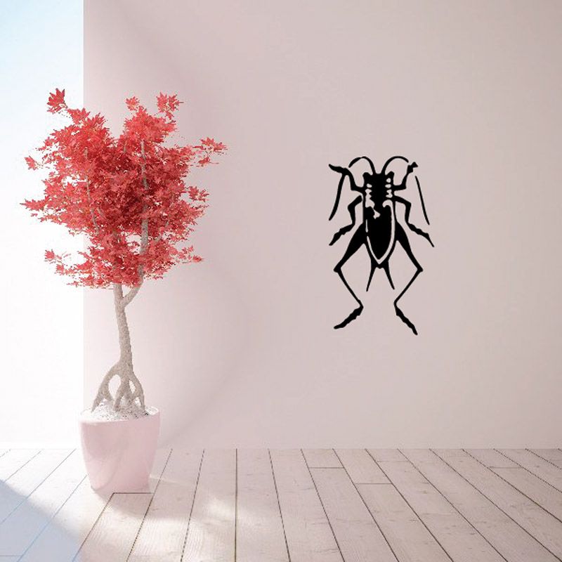 Cricket wall decal, black leaping cricket silhouette