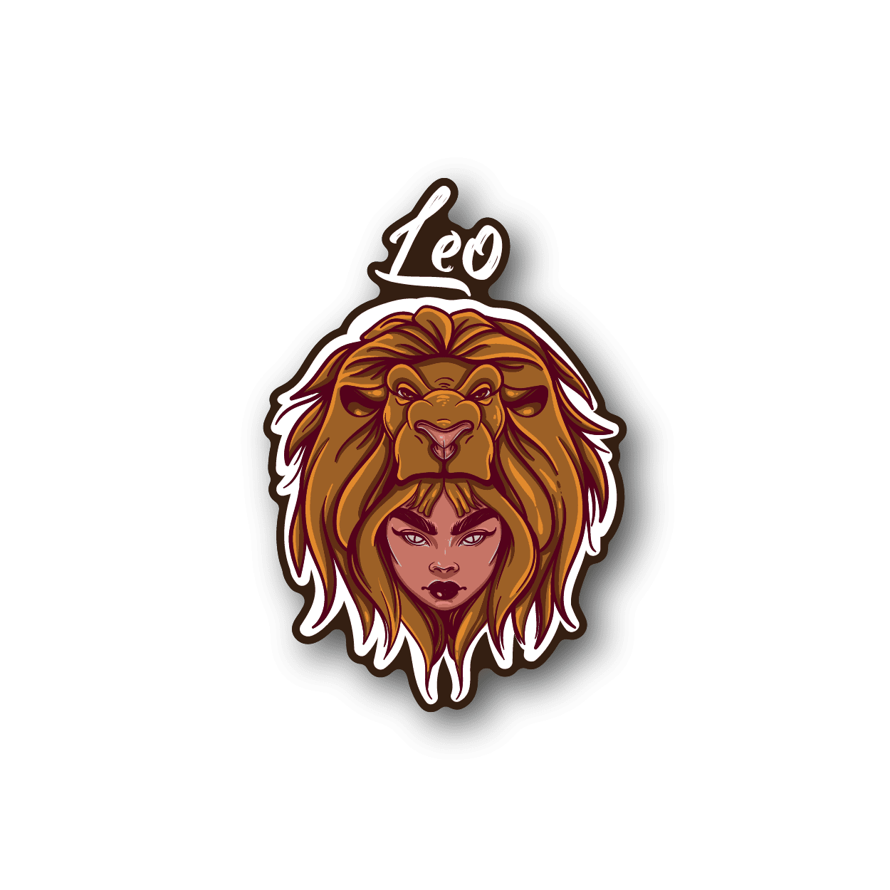Leo zodiac vinyl sticker with lion head illustration and facial features