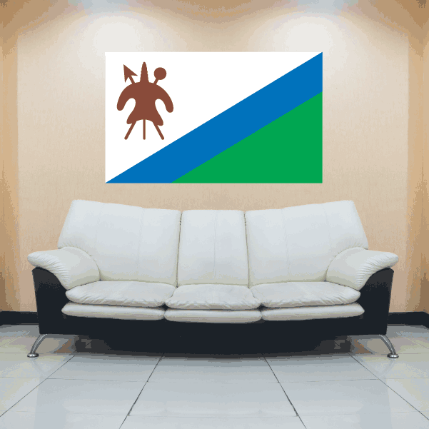 Lesotho flag wall sticker with horse emblem and blue-green diagonal bands