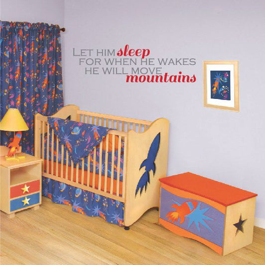 Inspirational wall decal with “Let Him Sleep” quote and mountains design
